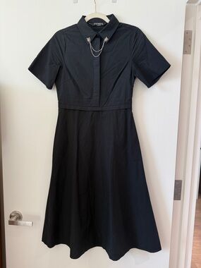 Disturbia Black Collared Fit-and-Flare Midi Dress with Wolf Collar Chain